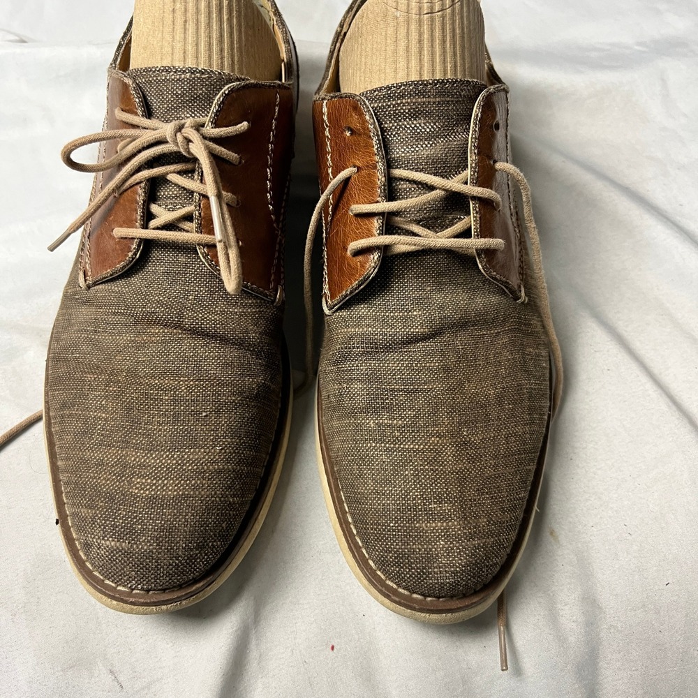 Joseph Abboud Mens 9M Brown Canvas Leather Lace Up Oxford Dress Shoes